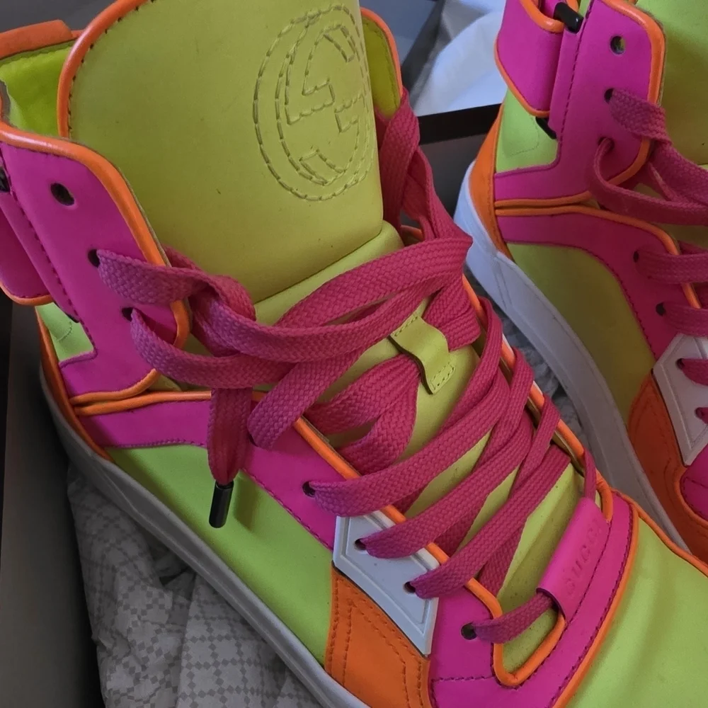 Gucci Neon High-Top Sneakers | Fluorescent Leather | EU 40.5- Box Included